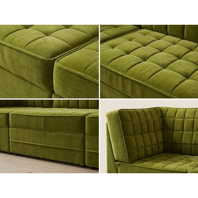Mid-Century Modern Mid-Century Modern Modular Sofa in Olive Green Velvet, 1970, Set of 3 For Sale - Image 3 of 4
