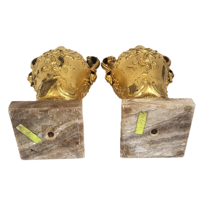 Pair Antique French 19th C Rococo Gilt Bronze Urns Barbedienne Vase on Marble For Sale - Image 18 of 18