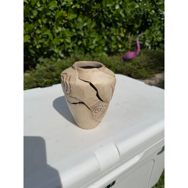 Vintage Signed Sculptural Studio Pottery Vase With Kokopelli Motif, 6” For Sale - Image 9 of 10