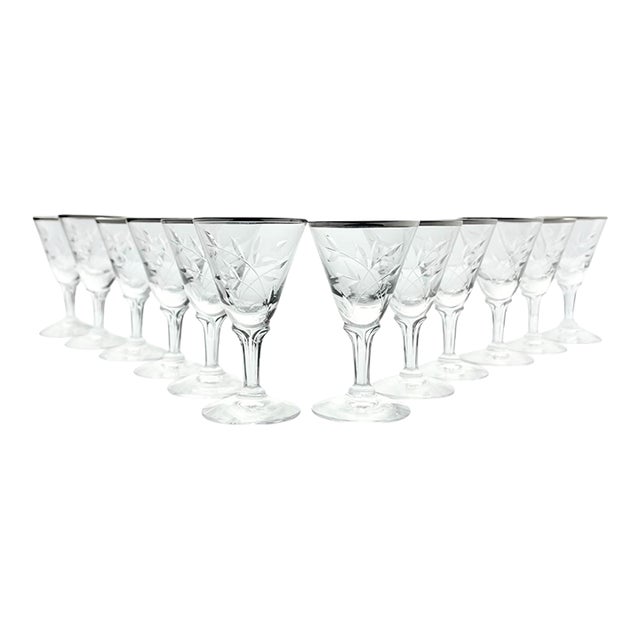 1950s Fostoria “Bridal Belle” Set of 12 Cordial Liquor Sipper Glasses For Sale