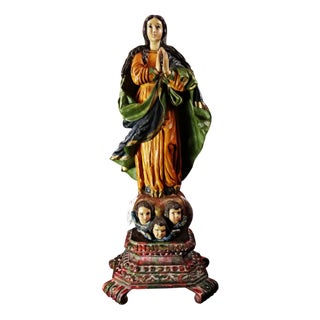 Large Statue of the Virgin of the Immaculate Conception, Late 19th Century, Polychrome Plaster For Sale