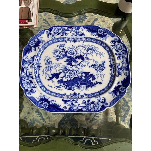 Antique British “Bentick” Pattern Flow Blue Transferware Serving Platter. Stafford England 1850’s Thru 1905 by John Ridgway For Sale In New York - Image 6 of 6