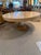 Wood Vintage Art Deco Inspired 66” Blonde Oak Pedestal Dining Table With Chrome Accents For Sale - Image 7 of 7