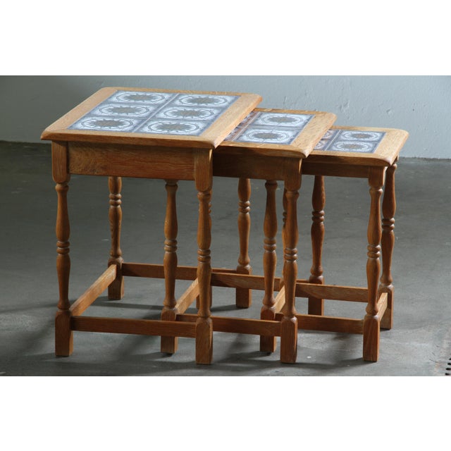Vintage Danish Oak Stacking Tables in the style of Henning Kjærnulf, 1970s, Set of 3 For Sale - Image 4 of 14