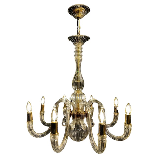 Italian Murano Glass Chandelier with Gold Inserts attributed to Barovier & Toso, 1970s For Sale