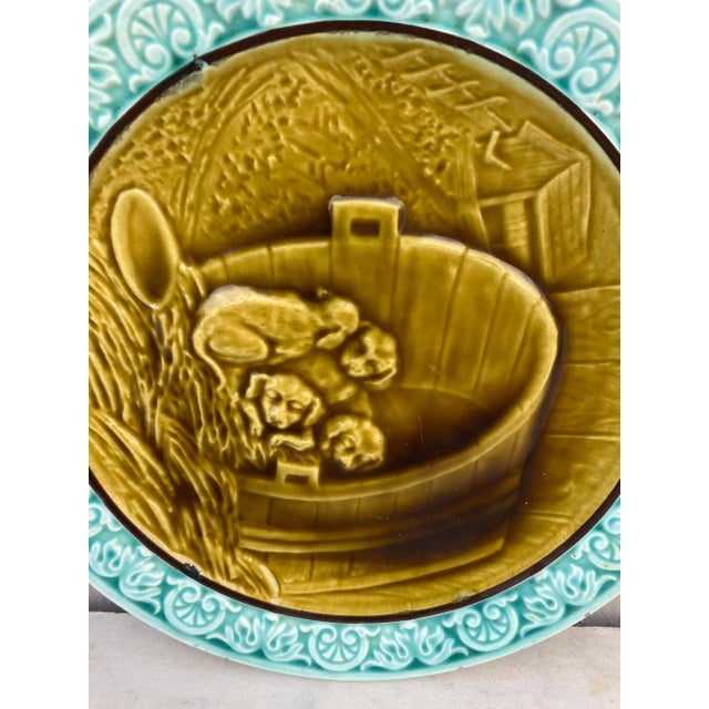 Rustic Majolica Plate Puppies Villeroy & Boch, Circa 1890 For Sale - Image 3 of 5
