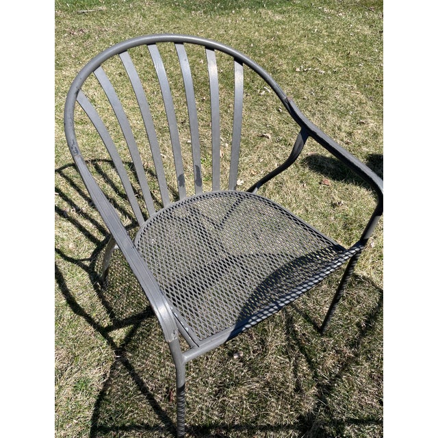 2000 - 2009 Woodard Valencia Patio Dining Set 5 Stackable Chairs 48" Table Garden, Attributed For Sale - Image 5 of 6