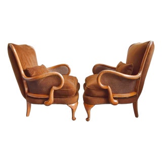 Vintage Bergere Armchairs in Cane and Wood, Early 20th Century, Set of 2 For Sale