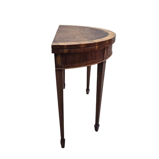 Brown Vintage Federal Revival Style Flame Mahogany Folding Demilune Flip-Top Table For Sale - Image 8 of 14