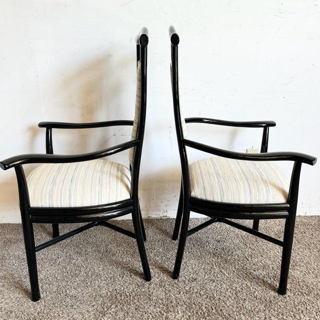 Italian Black Lacquered Sculpted Dining Arm Chairs - Set of 8 For Sale - Image 4 of 8