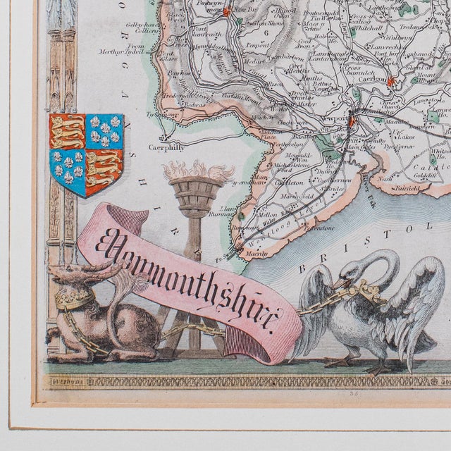 1900 - 1909 Antique County Map, Monmouthshire, English Framed Print, Thomas Moule, Victorian For Sale - Image 5 of 12