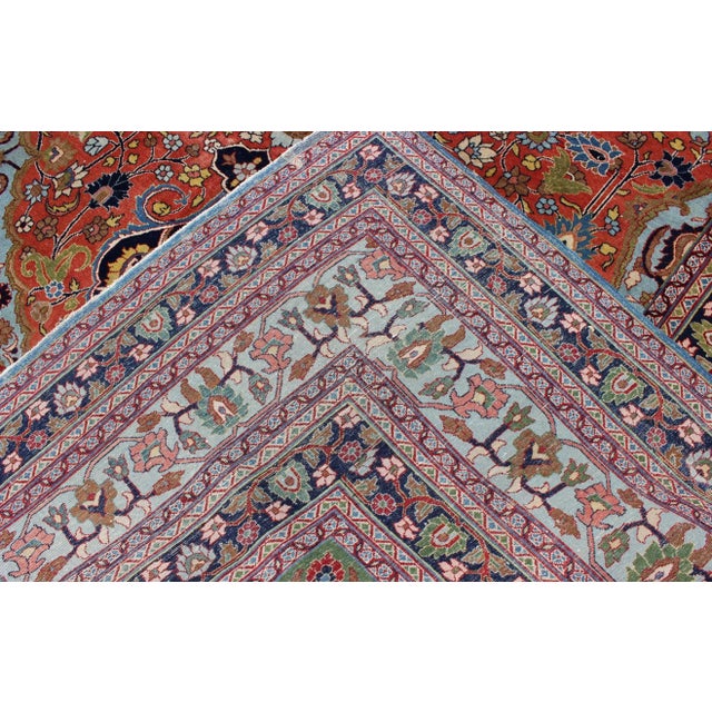 Orange Antique Fine Tabriz Persian Rug With Circular, Script-Style Medallion & Orange Field For Sale - Image 8 of 9