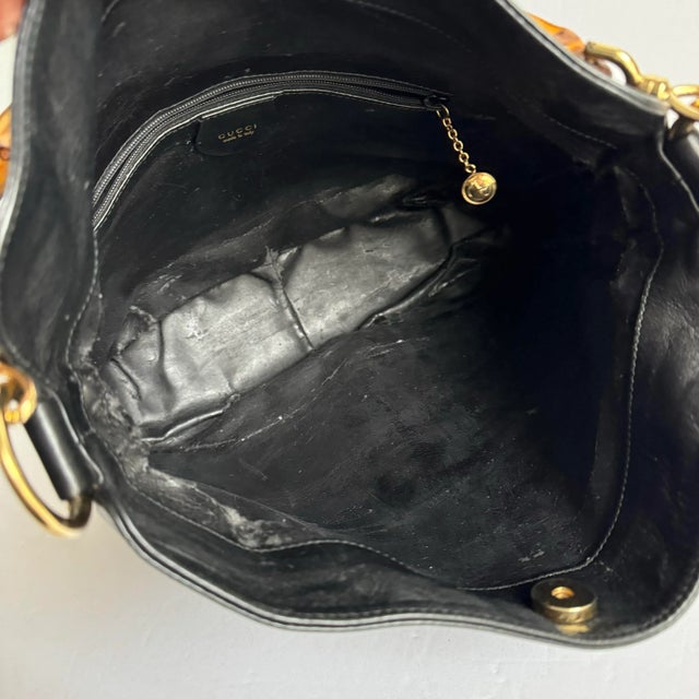 Wood Gucci Diana Era Bag Bamboo Top Handle Purse 90s Vintage Designer Black Leather For Sale - Image 7 of 12
