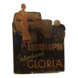 Vintage Triumph Gloria Car Advertising Board, 1930s For Sale