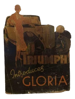 Vintage Triumph Gloria Car Advertising Board, 1930s