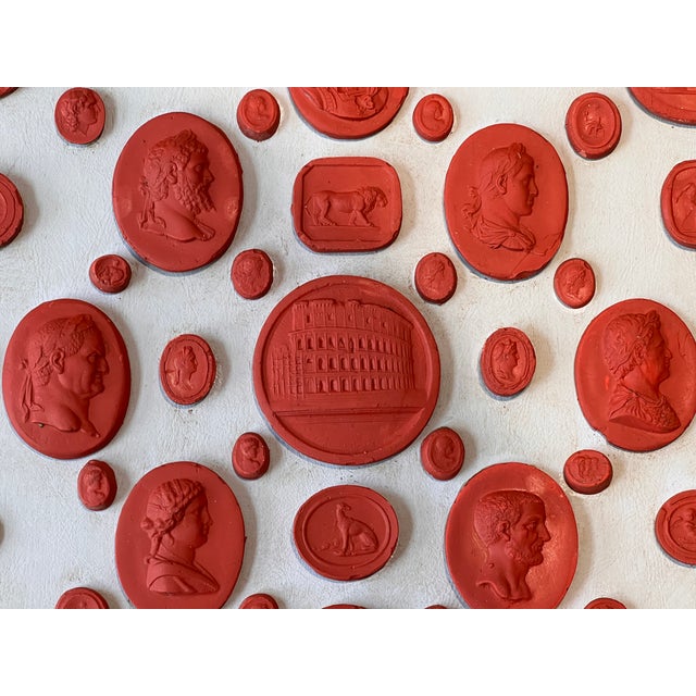 #1015 Grand Tour Revival Neoclassical Vintage Red Plaster Cast Waxed Intaglio Arrangement For Sale - Image 4 of 9