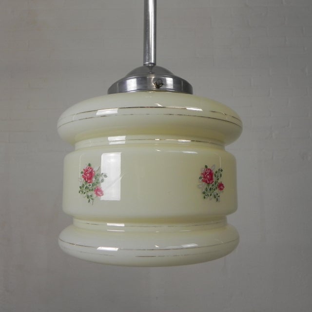 1930s Art Deco Pendant Lamp with Marbled Glass Shade, 1930s For Sale - Image 5 of 15