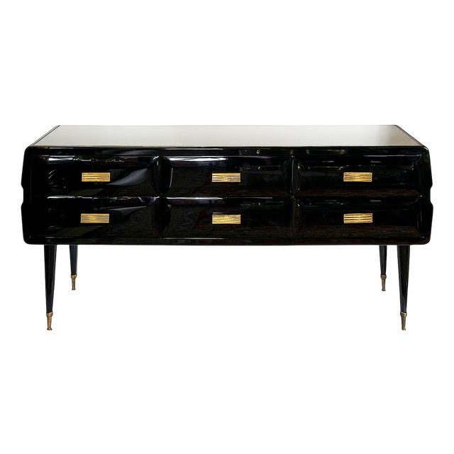 Italian Black Varnished Sideboard in the style of Vittorio Dassi, 1950s For Sale