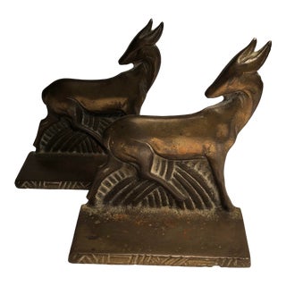 Vintage 1930’s Art Deco Iron Deer Bookends- a Pair For Sale