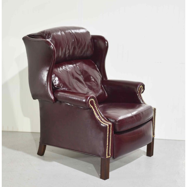 Late 20th Century Vintage Traditional Oxblood Leather Wingback Reclining Library Chair by Bradington Young For Sale - Image 5 of 15