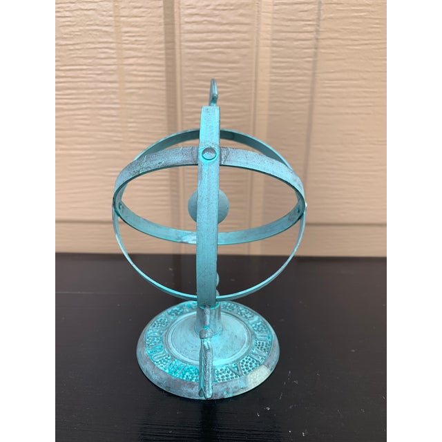 Vintage English Country Iron Verdigris Garden Armillary Sundial For Sale In South Bend - Image 6 of 7