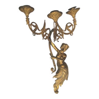 1920's French Art Deco Gilt Bronze Mermaid W/ Sea Serpants Candelabra Wall Sconce After Guillemard For Sale