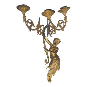1920's French Art Deco Gilt Bronze Mermaid W/ Sea Serpants Candelabra Wall Sconce After Guillemard