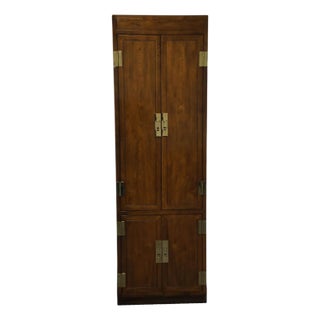 Henredon Furniture Solid Walnut Campaign Style 26" Cabinet Bookcase / Wall Unit For Sale