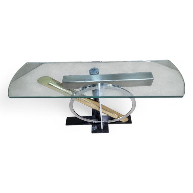 Modern Kaizo Oto Design Institute America Style Glass Top Console Table The DIA style modern, multi-metal architectural...