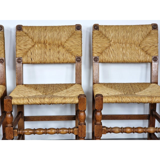Rustic Vintage French Primitive Rush Chairs, 1930s, Set of 4 For Sale - Image 3 of 11