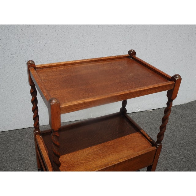 Lh26 Vintage French Country Oak Barley Twist Tea Cart For Sale In Los Angeles - Image 6 of 12