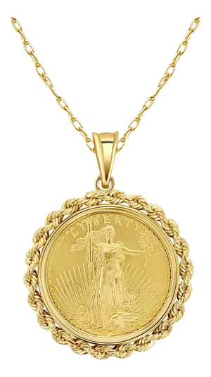 1/2OZ Lady Liberty Flying Eagle Coin Necklace with Rope Bezel 16"
