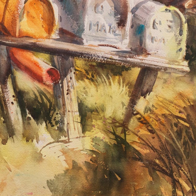 Paper 'Rural Route Mailboxes' by Jane Burnham, California Woman Artist, Society of Western Artists For Sale - Image 7 of 8