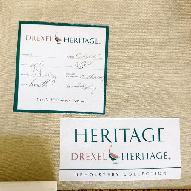 Drexel Heritage Neoclassical Bergère Chairs in Antique Cherry & Custom Upholstery - A Pair For Sale - Image 17 of 18