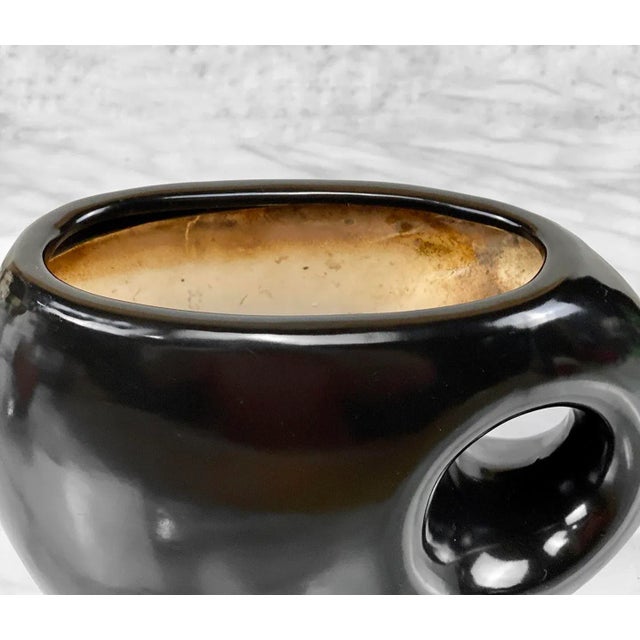 Mid-Century Art Deco Asymmetrical Black Porcelain Vase Planter For Sale - Image 4 of 8