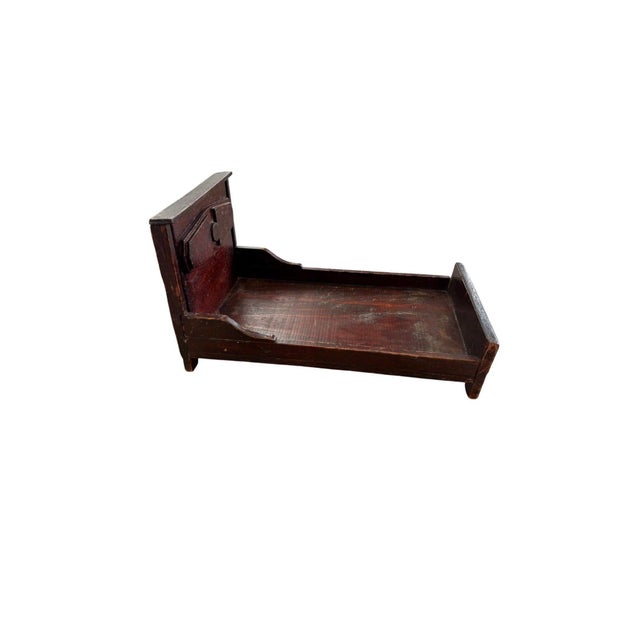 Victorian Wooden Doll Bed, Late 19th Century Handmade Antique Cabinet Primitive For Sale - Image 3 of 11