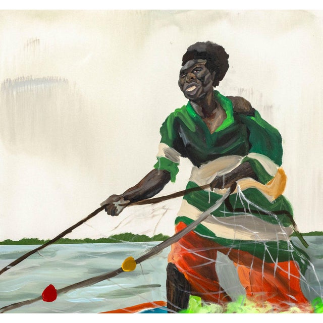Marcus Brutus (American, b. 1991), Fishing, Acrylic on Canvas, 2022, signed and dated verso, unframed. 70" H x 60.5" W x...