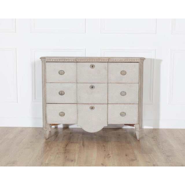 Gustavian (Swedish) Mid 20th Century Gustavian Style Painted Chest of Drawers with Brass Handles For Sale - Image 3 of 10