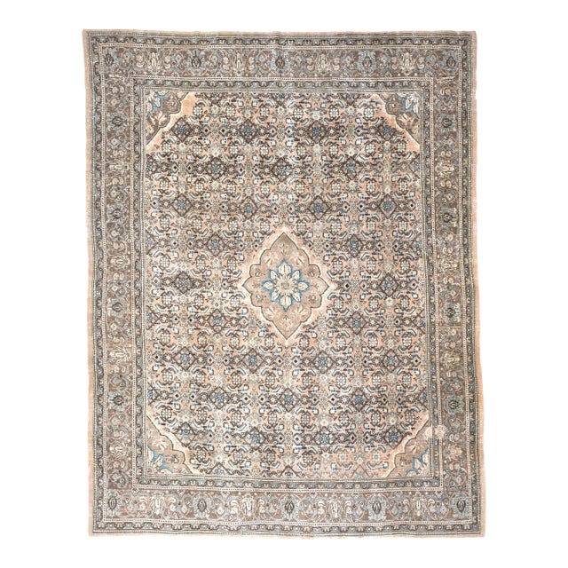 1970s Vintage Persian Handmade Wool Cotton Light Brown Area Rug For Sale
