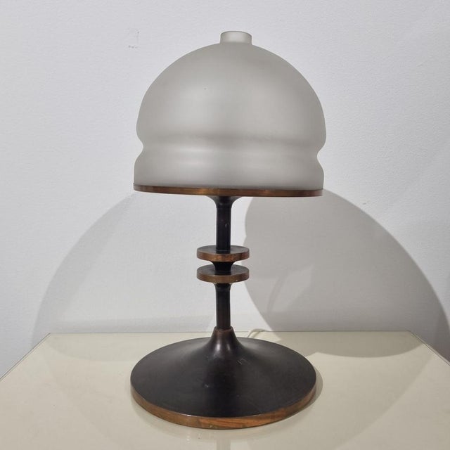 Vintage Swedish Grace Mushroom Table Lamp with Copper Base and Opal Glass Shade, 1960s For Sale - Image 4 of 9