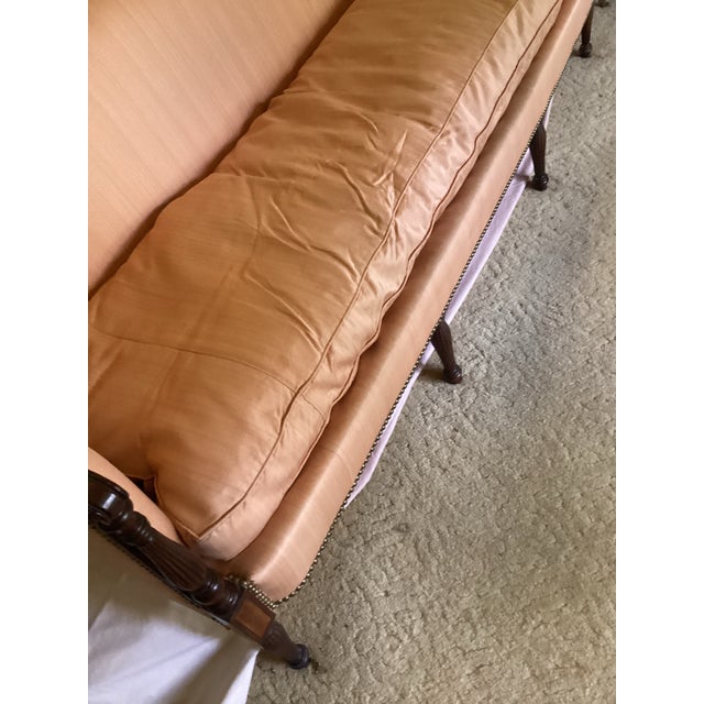 Wood Vintage Lammerts Louis XV Adapted Peach Silk Damask Sofa, Excellent Condition For Sale - Image 7 of 11