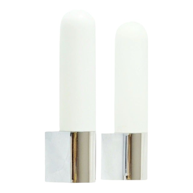 Pair of Opaline Glass & Chrome Wall Lights/Sconces From Limburg, 1970s/1980s For Sale