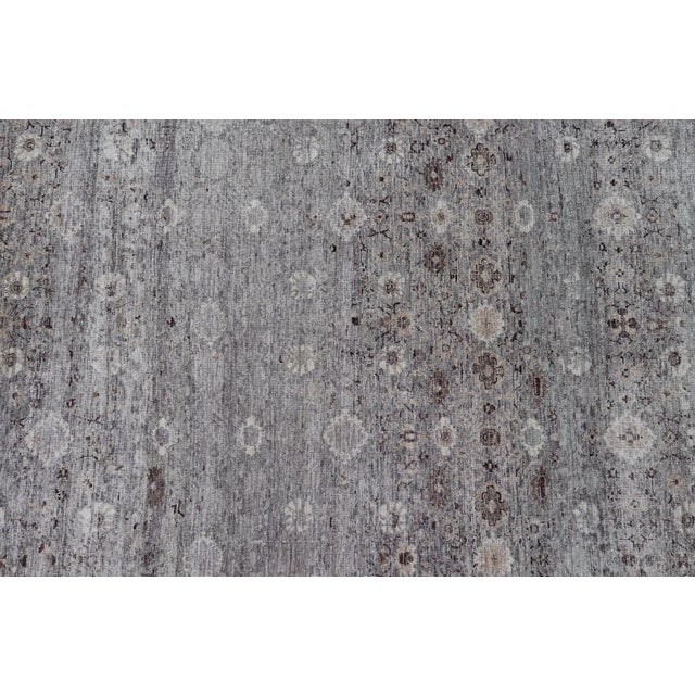 Textile Modern Oushak Rug With Floral Pattern in Gray Brown Tones and Neutral Colors For Sale - Image 7 of 12