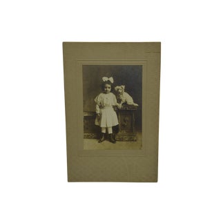 1920s Traditional Black & White Photograph, "Little Girl With Dog" For Sale