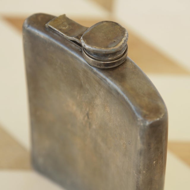 Antique Silver Plated Curved Whiskey Pocket Flask With Patina, Meriden Brittania Co, #1314 For Sale - Image 4 of 14