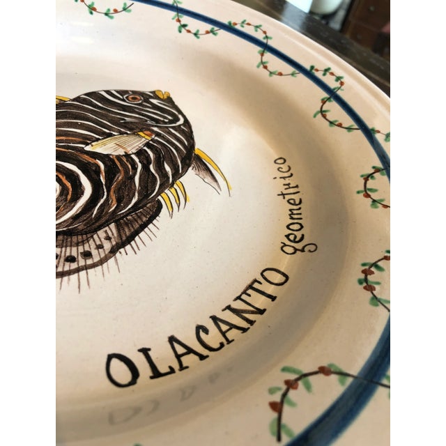 White 1990s Italian Hand Painted Round Ceramic Fish Wall Plates - Set of 2 For Sale - Image 8 of 13