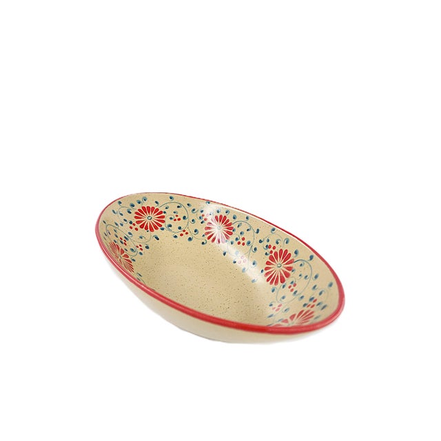 Ceramic Set of 4 Bat Trang Vietnamese Ceramic Serving Dishes Hand Painted Red Floral & Blue Vine Pattern For Sale - Image 7 of 13