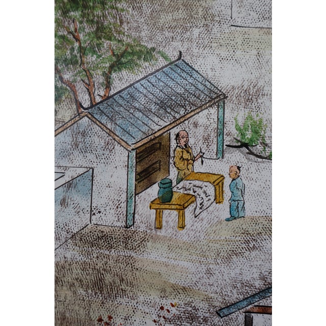 Pair of Vintage Hand-Painted Chinese River Village Solid Wood Panels For Sale In Washington DC - Image 6 of 18