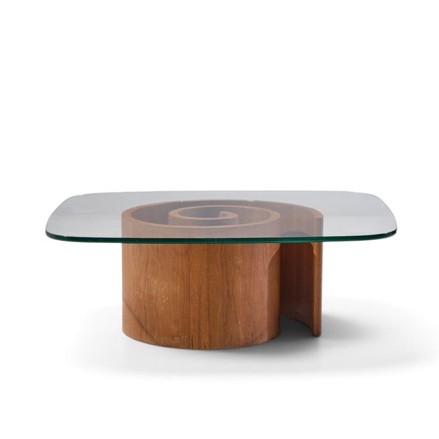 Vladimir Kagan Mid Century Walnut Snail Coffee Table This coffee table measures: 42 wide x 36.75 deep x 15 inches high...