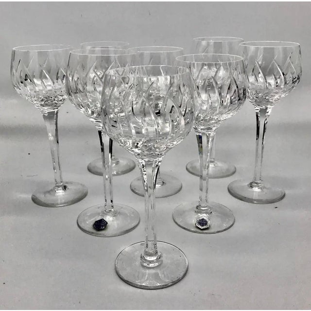 A striking complete set of eight vintage Stuart Crystal hock wine glasses in the Contessa pattern, made in England....